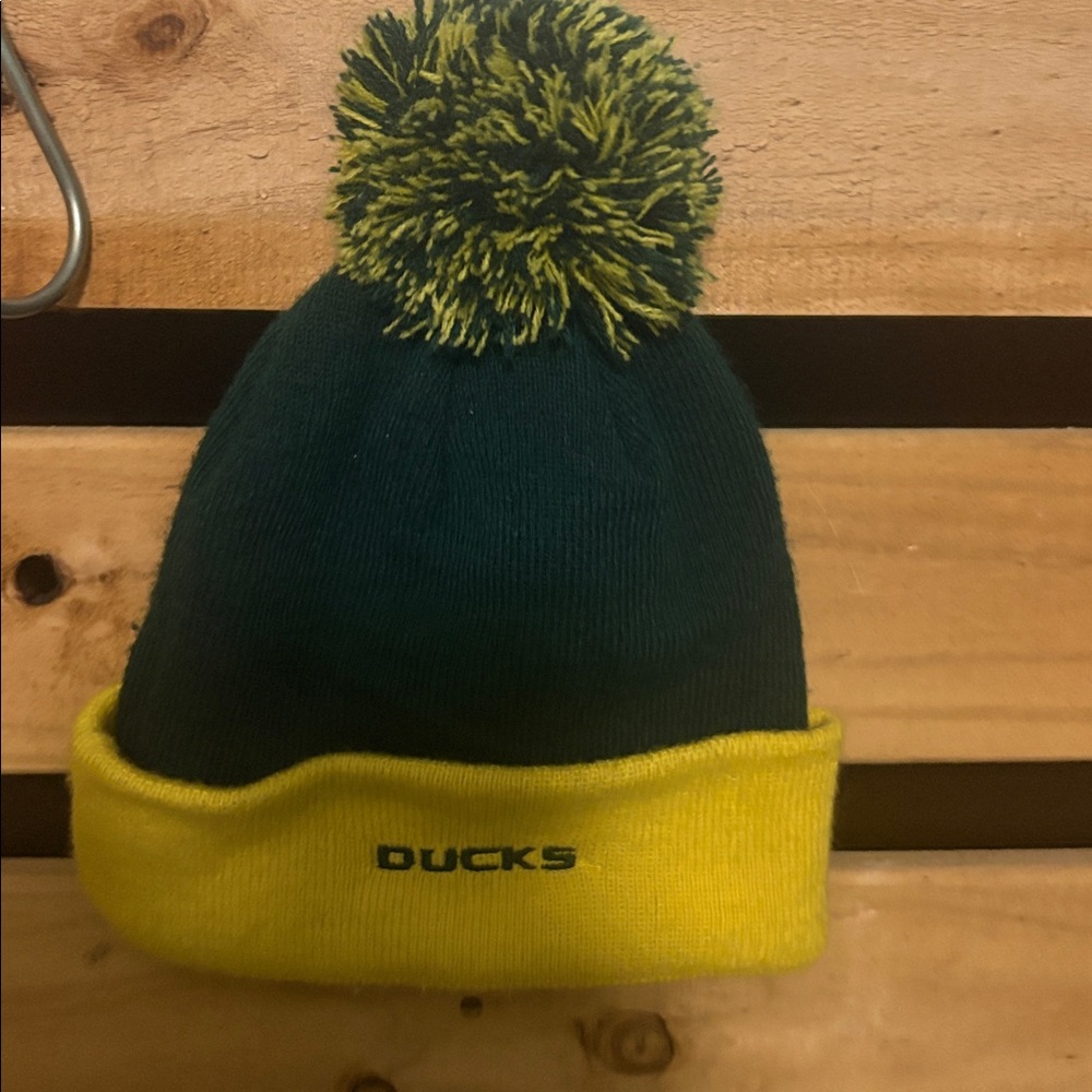 Green and Yellow Pom-Pom Beanie